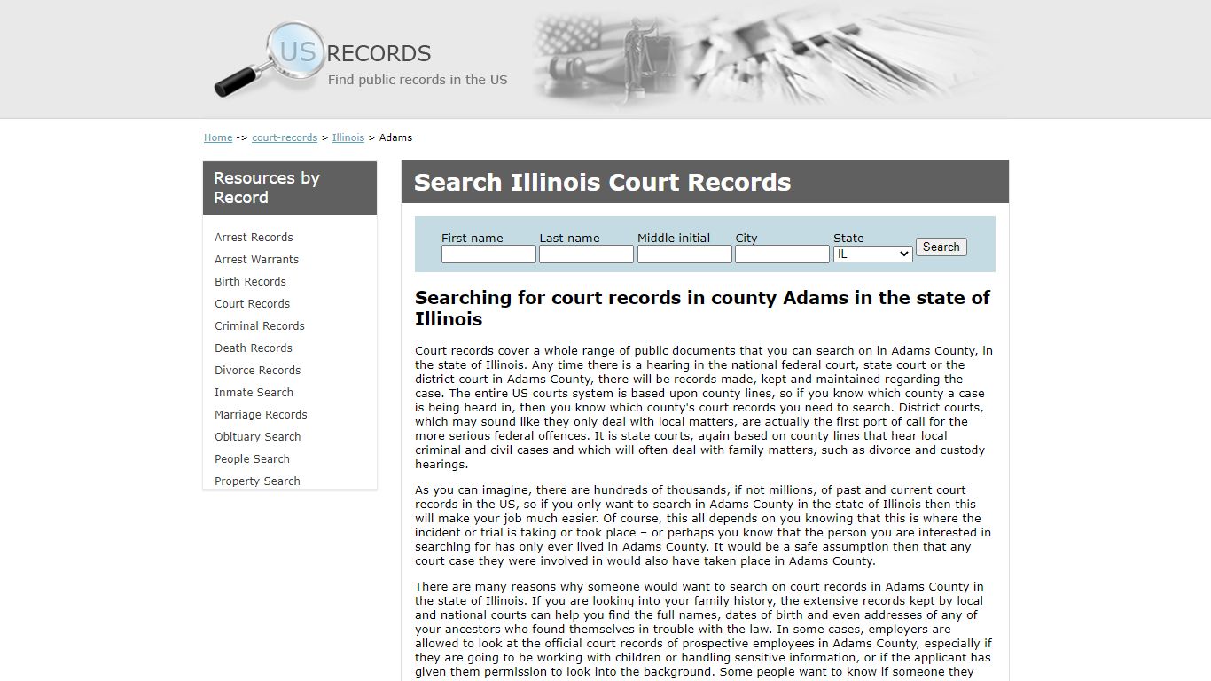 Search Court Records Adams Illinois | US Records